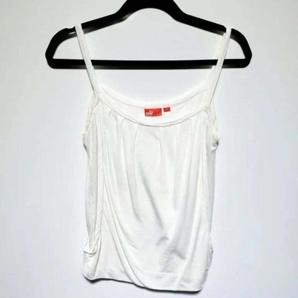 PUMA Womens White Strap Tank Pleated Blouse Size M